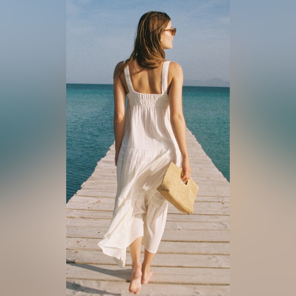 J Crew Airy Gauze Tiered Island Maxi Dress NWT Cream Swingy Silhouette M
